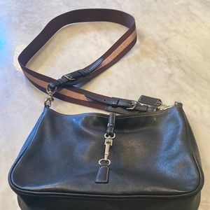 Vintage black leather coach hobo messenger
